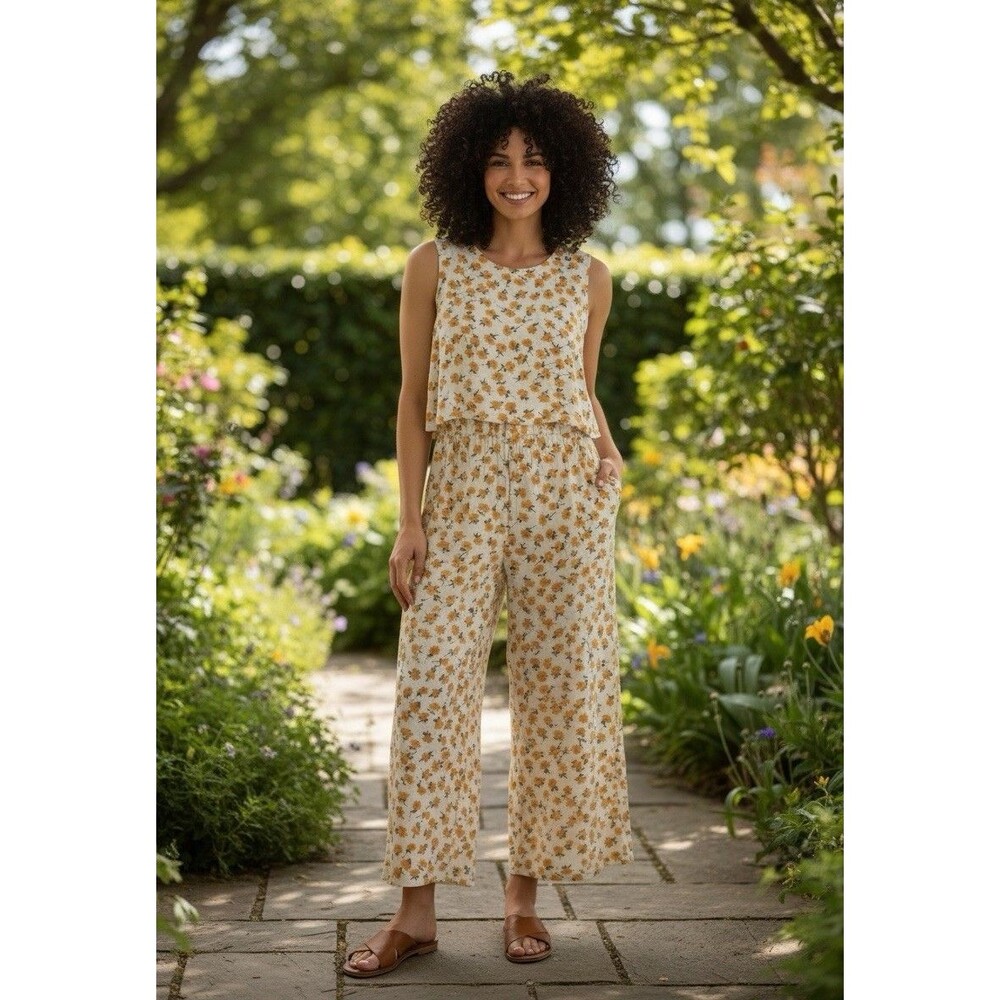 MVN THE LABEL Floral White Lined Jumpsuit Wide-Leg Sleeveless  - SIZE 10